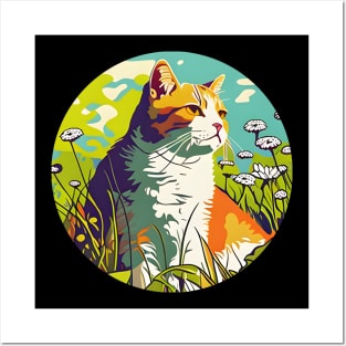Cat Thinking Life In The Meadow Colorful - Cat Lover Posters and Art